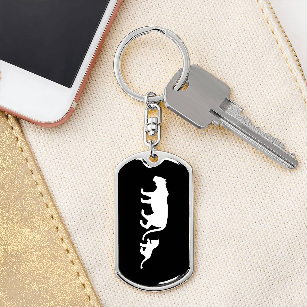 Mama Lioness With 1 Cub v3 - Luxury Dog Tag Keychain