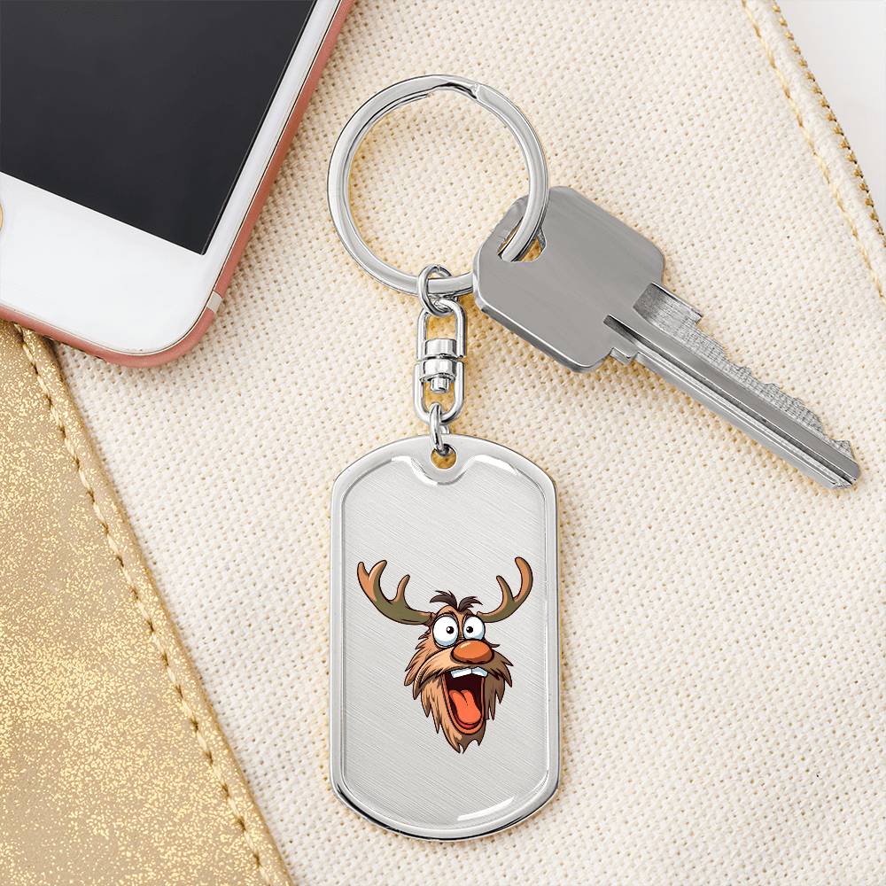 Funny Reindeer Face 10 - Luxury Dog Tag Keychain