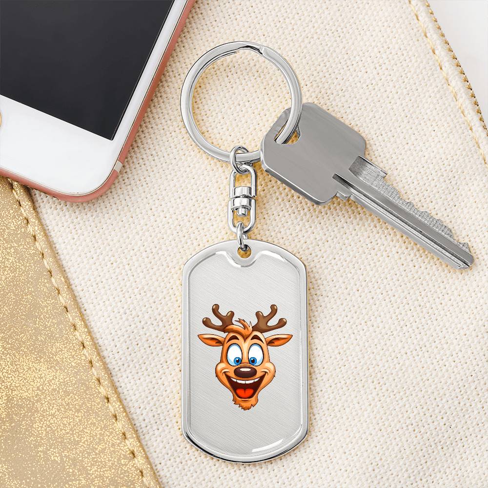 Funny Reindeer Face 04 - Luxury Dog Tag Keychain