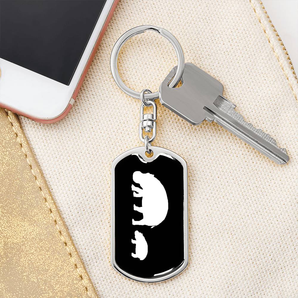 Mama Hippo With 1 Calf v3 - Luxury Dog Tag Keychain