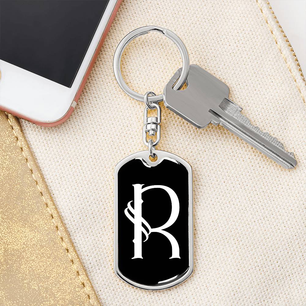 Initial R v001-13 - Luxury Dog Tag Keychain