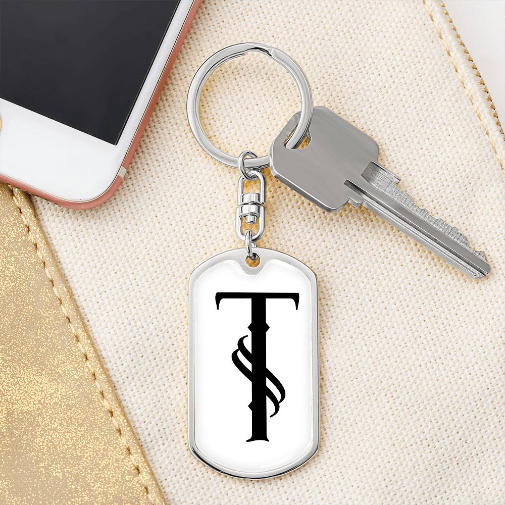 Initial T v001-14 - Luxury Dog Tag Keychain
