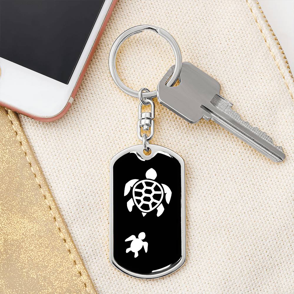Mama Turtle With 1 Hatchling v3 - Luxury Dog Tag Keychain