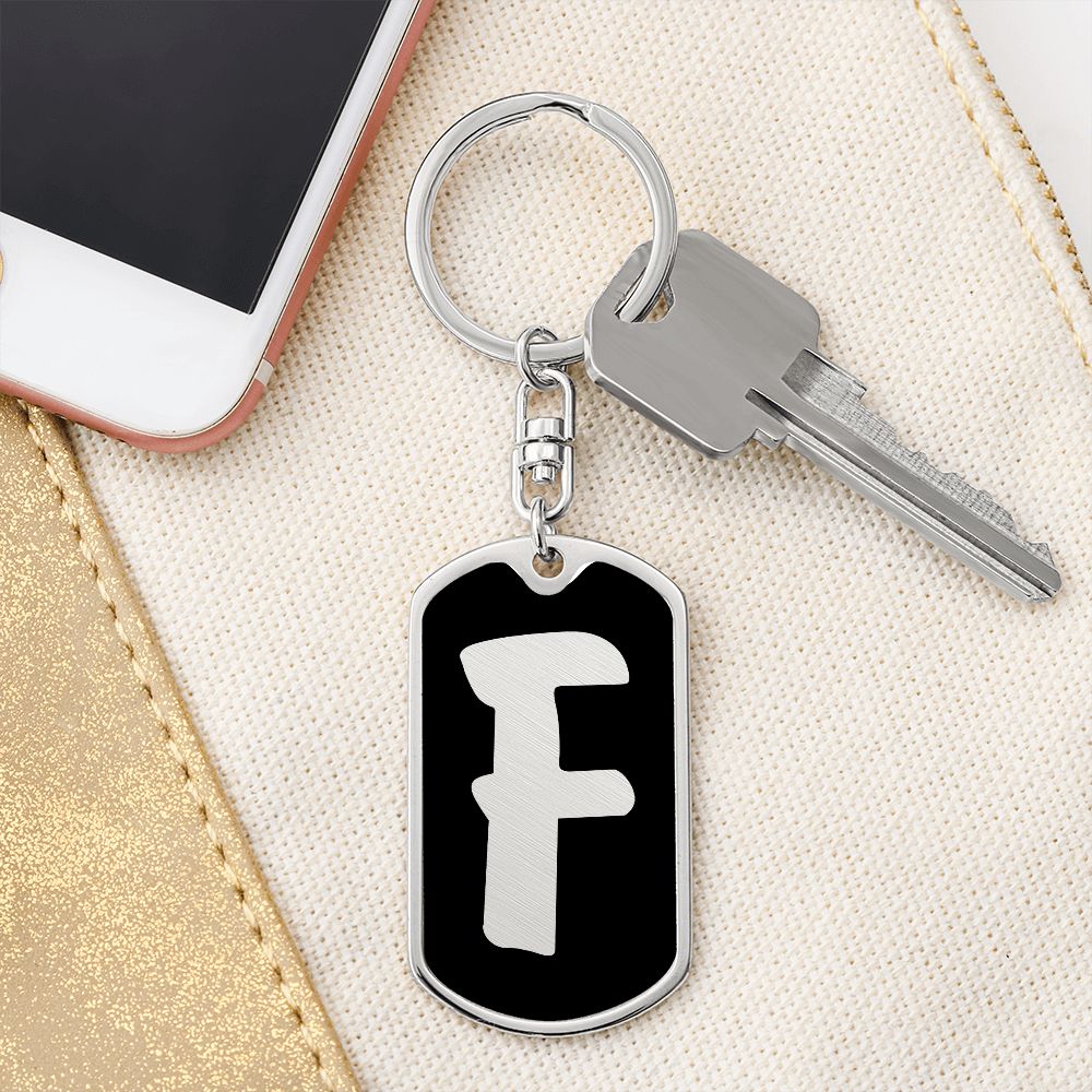 Initial F v2b - Luxury Dog Tag Keychain
