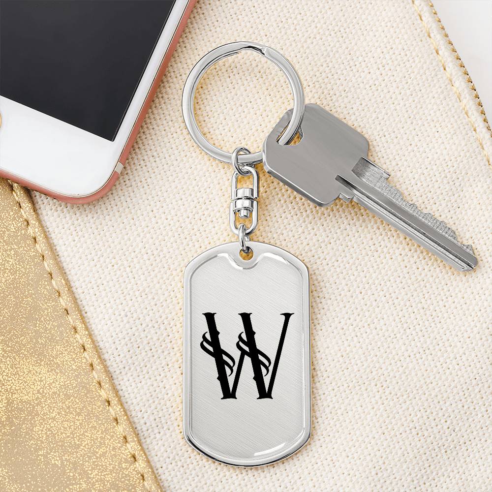 Initial W v001-11 - Luxury Dog Tag Keychain