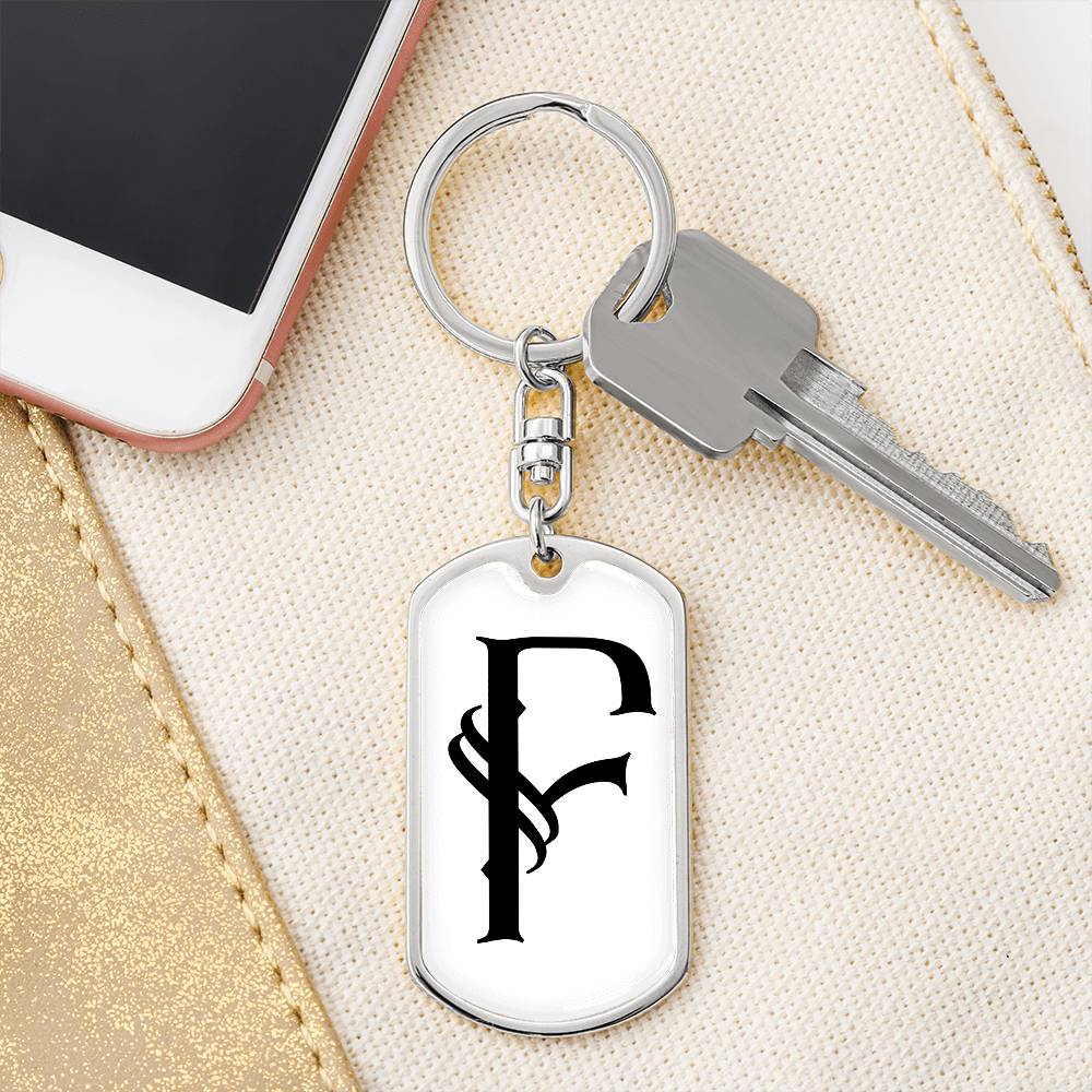 Initial F v001-14 - Luxury Dog Tag Keychain