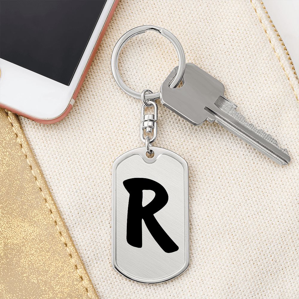 Initial R v1b - Luxury Dog Tag Keychain