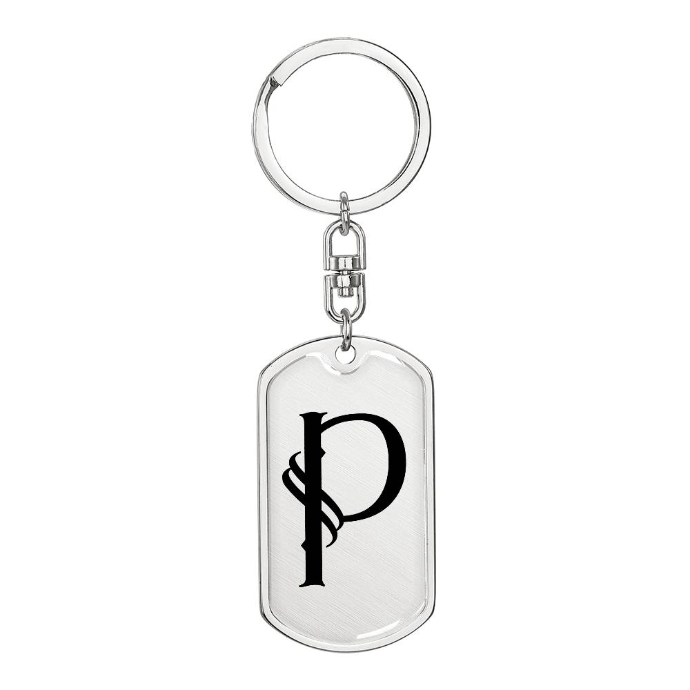 Initial P v001-11 - Luxury Dog Tag Keychain