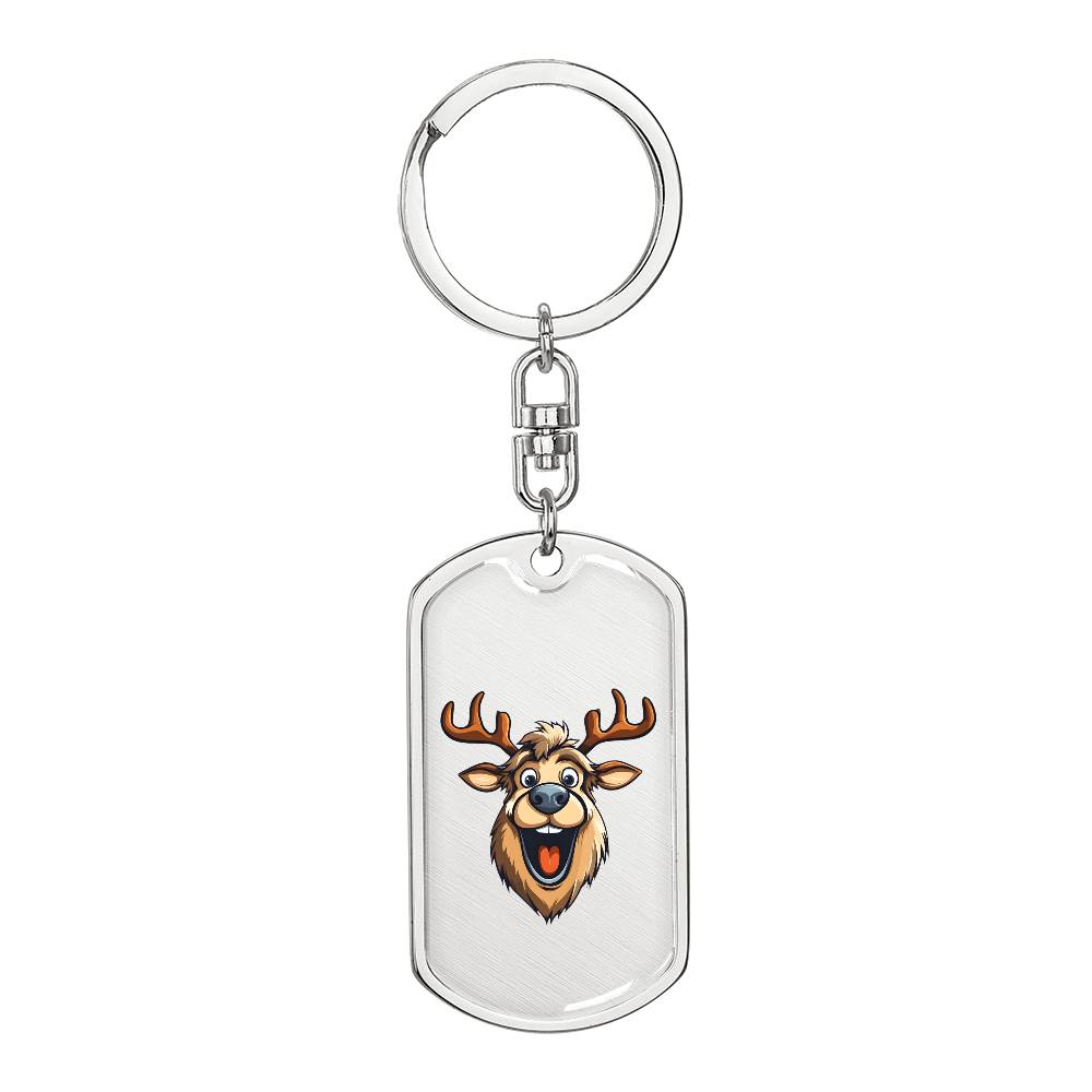 Funny Reindeer Face 01 - Luxury Dog Tag Keychain