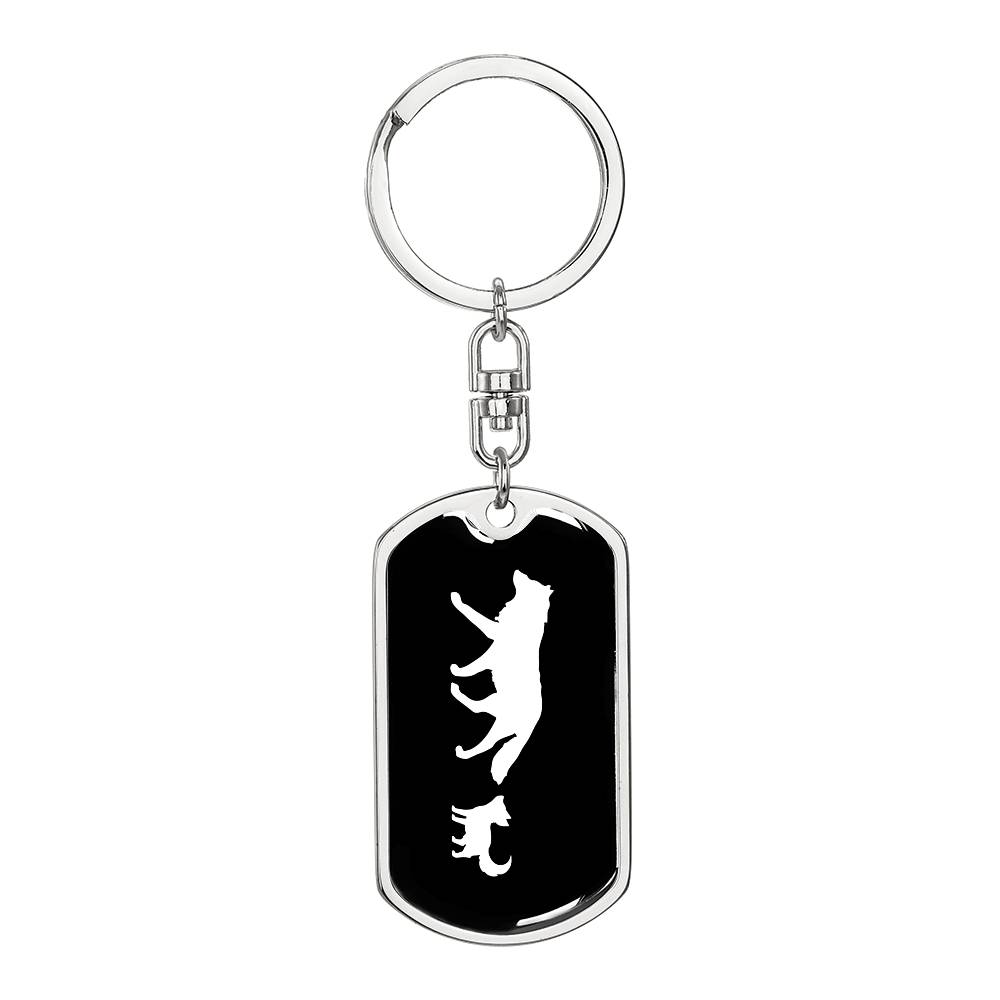 Mama Wolf With 1 Pup v3 - Luxury Dog Tag Keychain