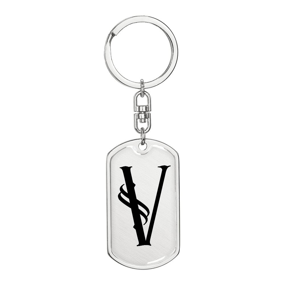 Initial V v001-11 - Luxury Dog Tag Keychain