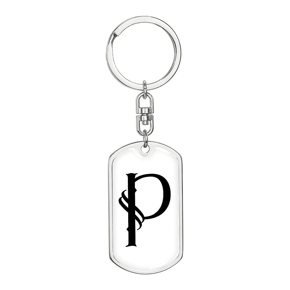 Initial P v001-14 - Luxury Dog Tag Keychain