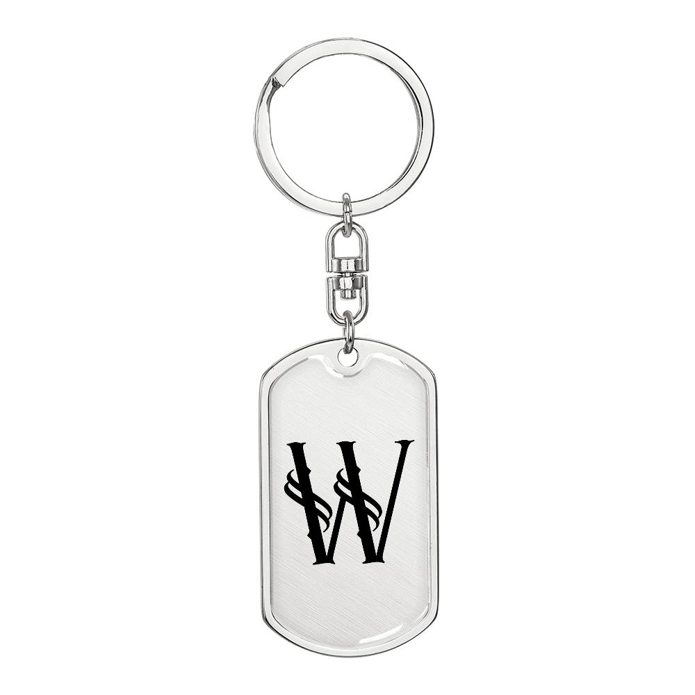 Initial W v001-11 - Luxury Dog Tag Keychain