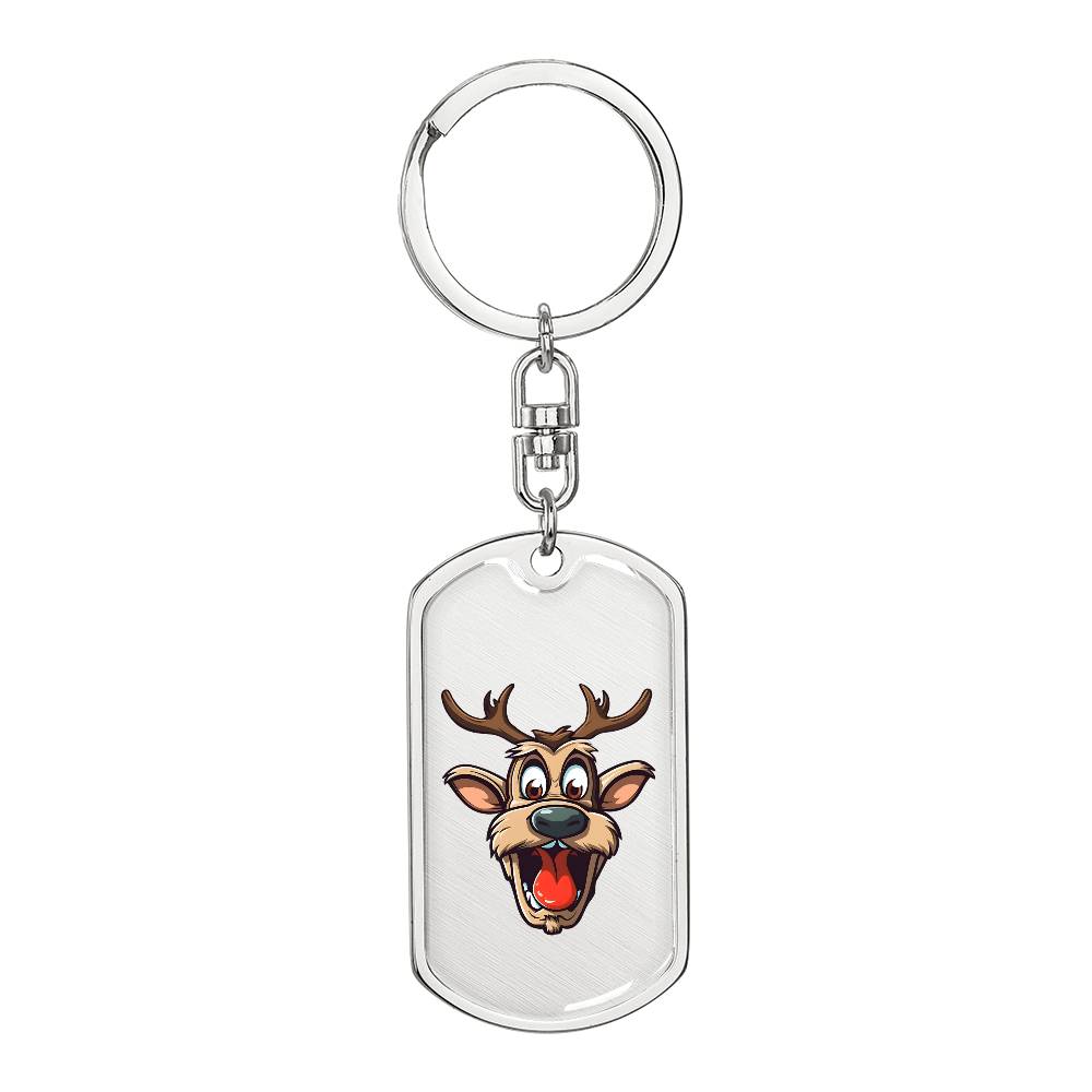 Funny Reindeer Face 15 - Luxury Dog Tag Keychain