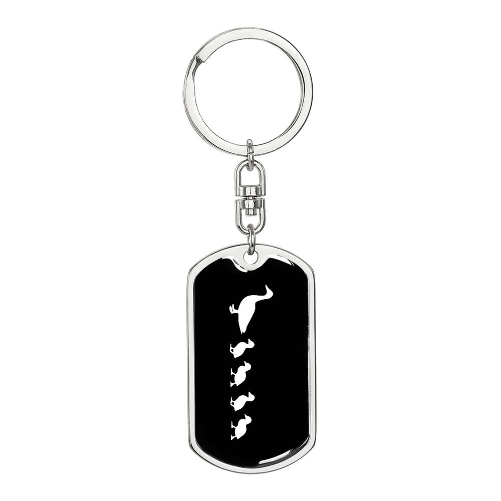 Mama Duck With 4 Ducklings v3 - Luxury Dog Tag Keychain