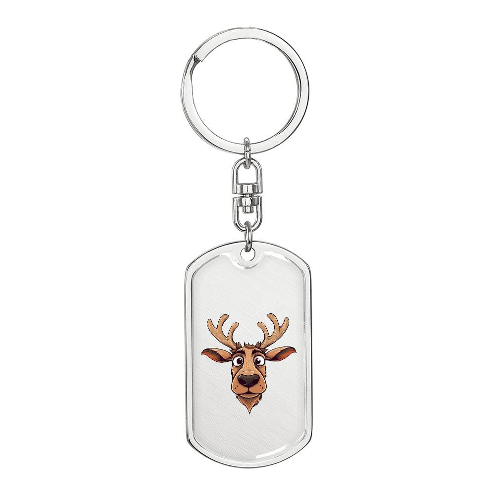 Funny Reindeer Face 13 - Luxury Dog Tag Keychain