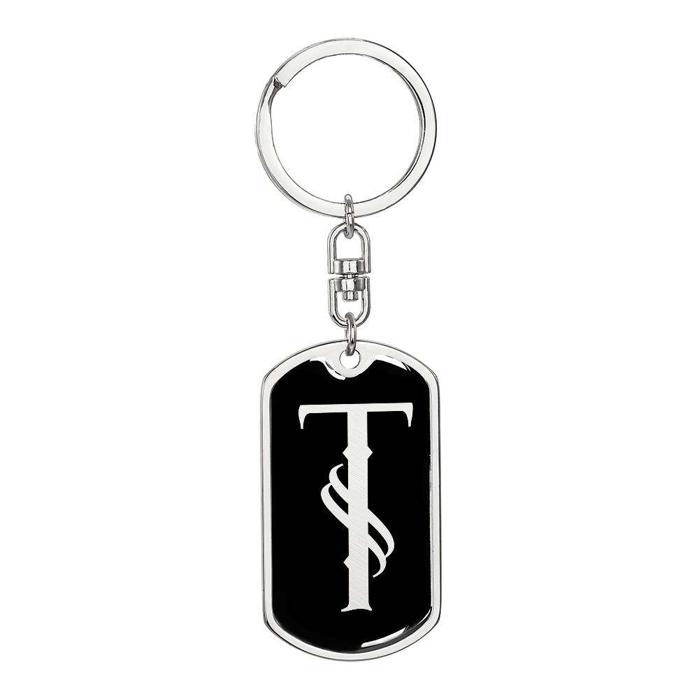 Initial T v001-12 - Luxury Dog Tag Keychain
