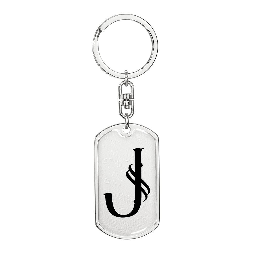 Initial J v001-11 - Luxury Dog Tag Keychain