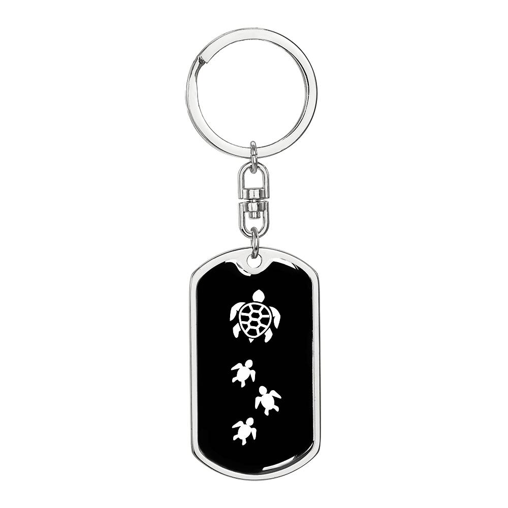Mama Turtle With 3 Hatchlings v3 - Luxury Dog Tag Keychain