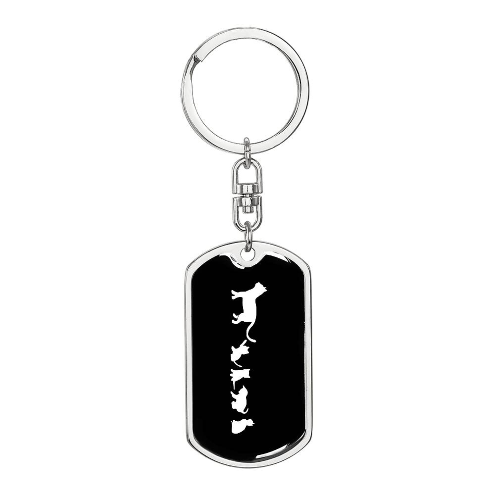 Mama Cat With 4 Kittens v3 - Luxury Dog Tag Keychain