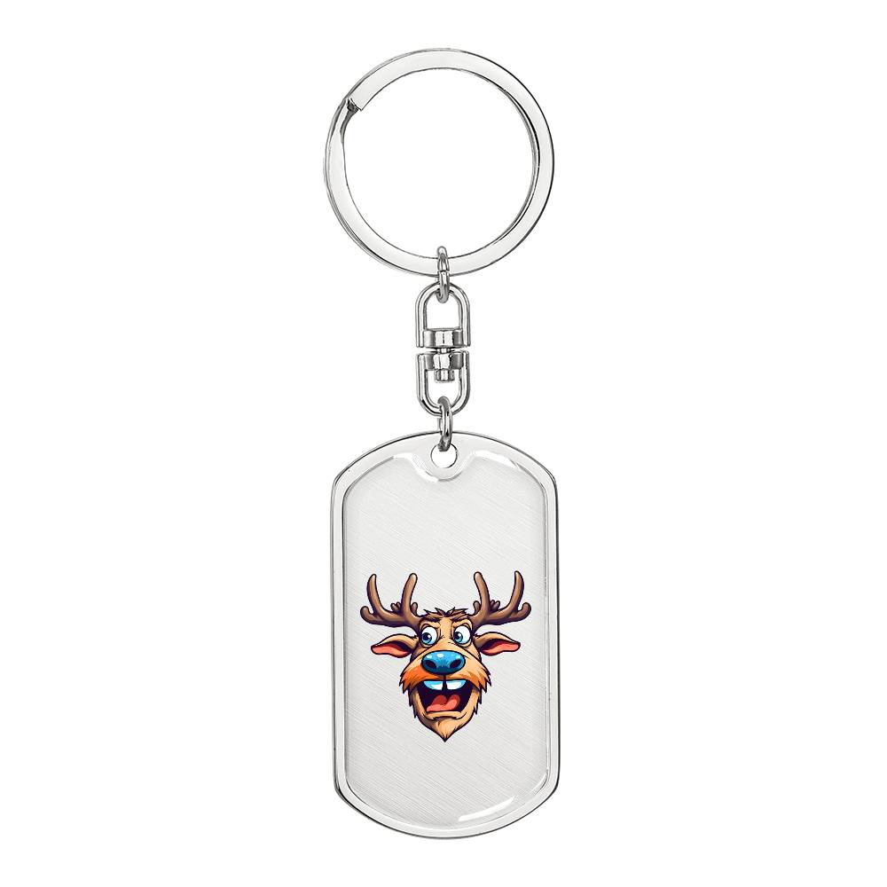 Funny Reindeer Face 05 - Luxury Dog Tag Keychain