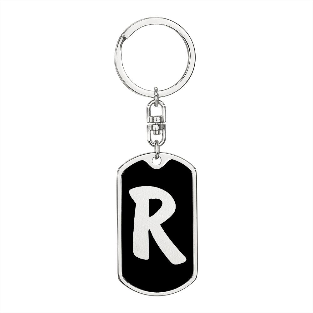 Initial R v2b - Luxury Dog Tag Keychain
