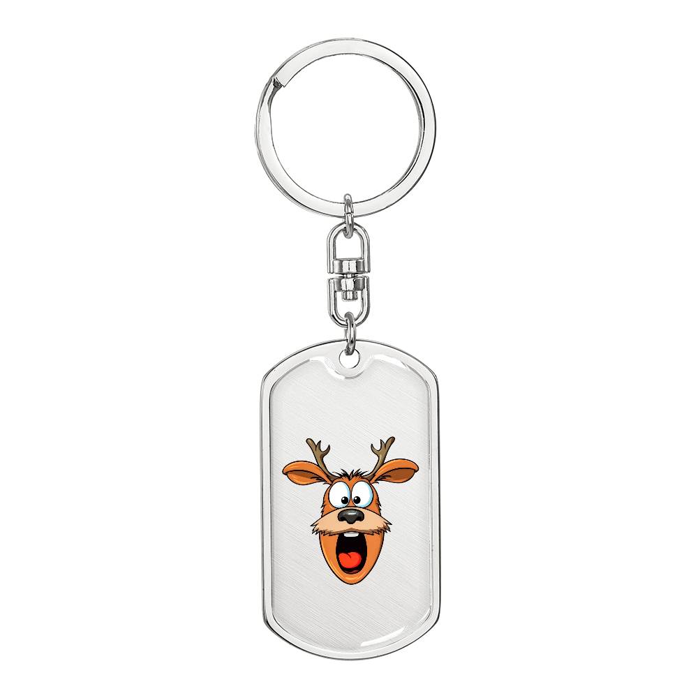 Funny Reindeer Face 09 - Luxury Dog Tag Keychain