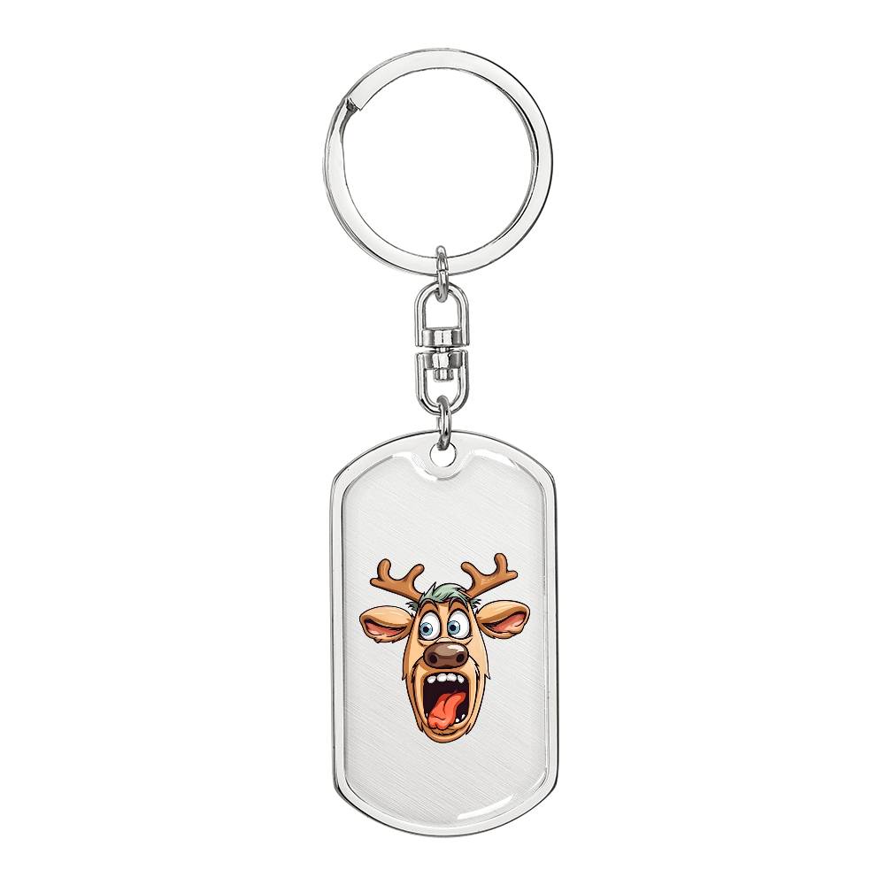 Funny Reindeer Face 11 - Luxury Dog Tag Keychain