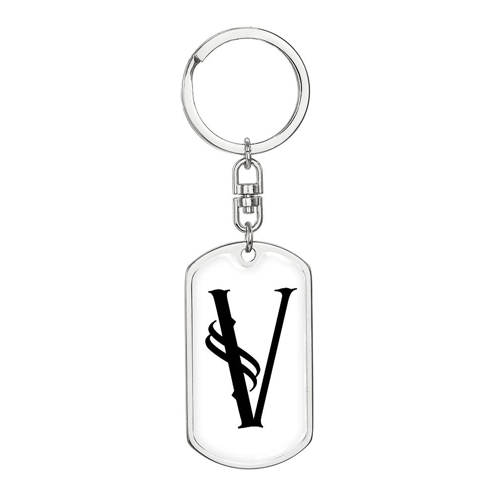 Initial V v001-14 - Luxury Dog Tag Keychain