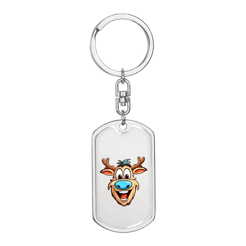 Funny Reindeer Face 14 - Luxury Dog Tag Keychain