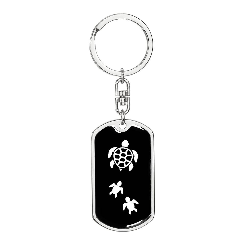 Mama Turtle With 2 Hatchlings v3 - Luxury Dog Tag Keychain