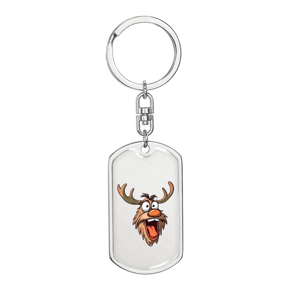 Funny Reindeer Face 10 - Luxury Dog Tag Keychain