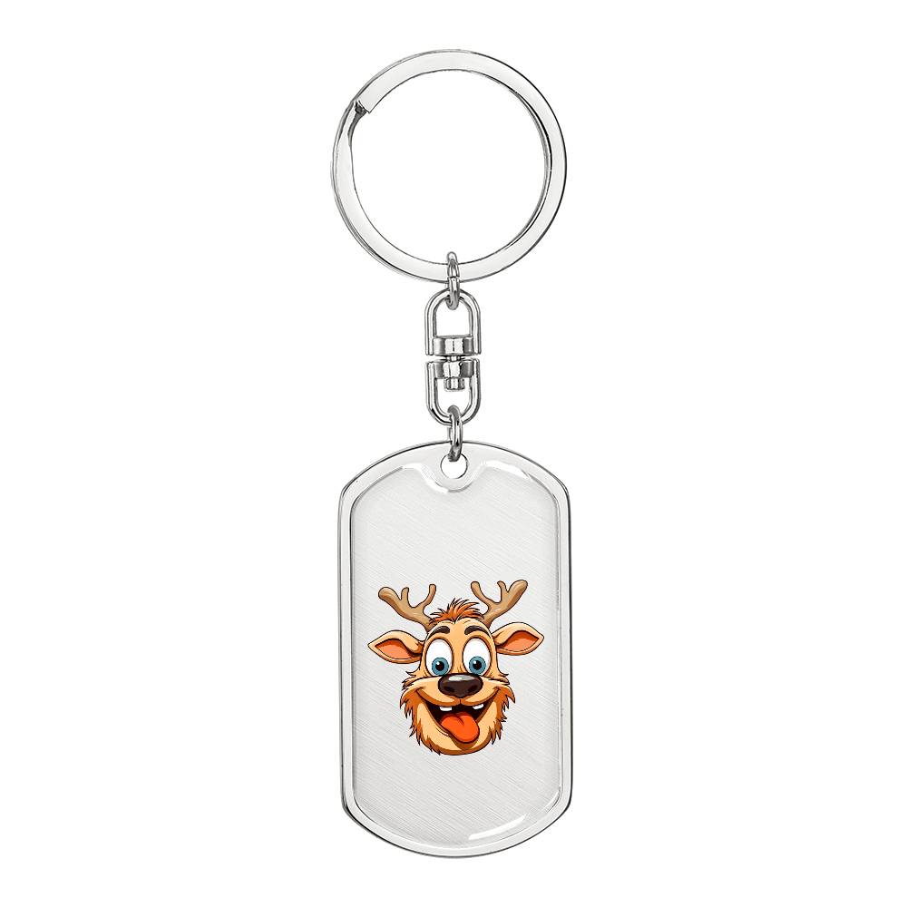 Funny Reindeer Face 07 - Luxury Dog Tag Keychain