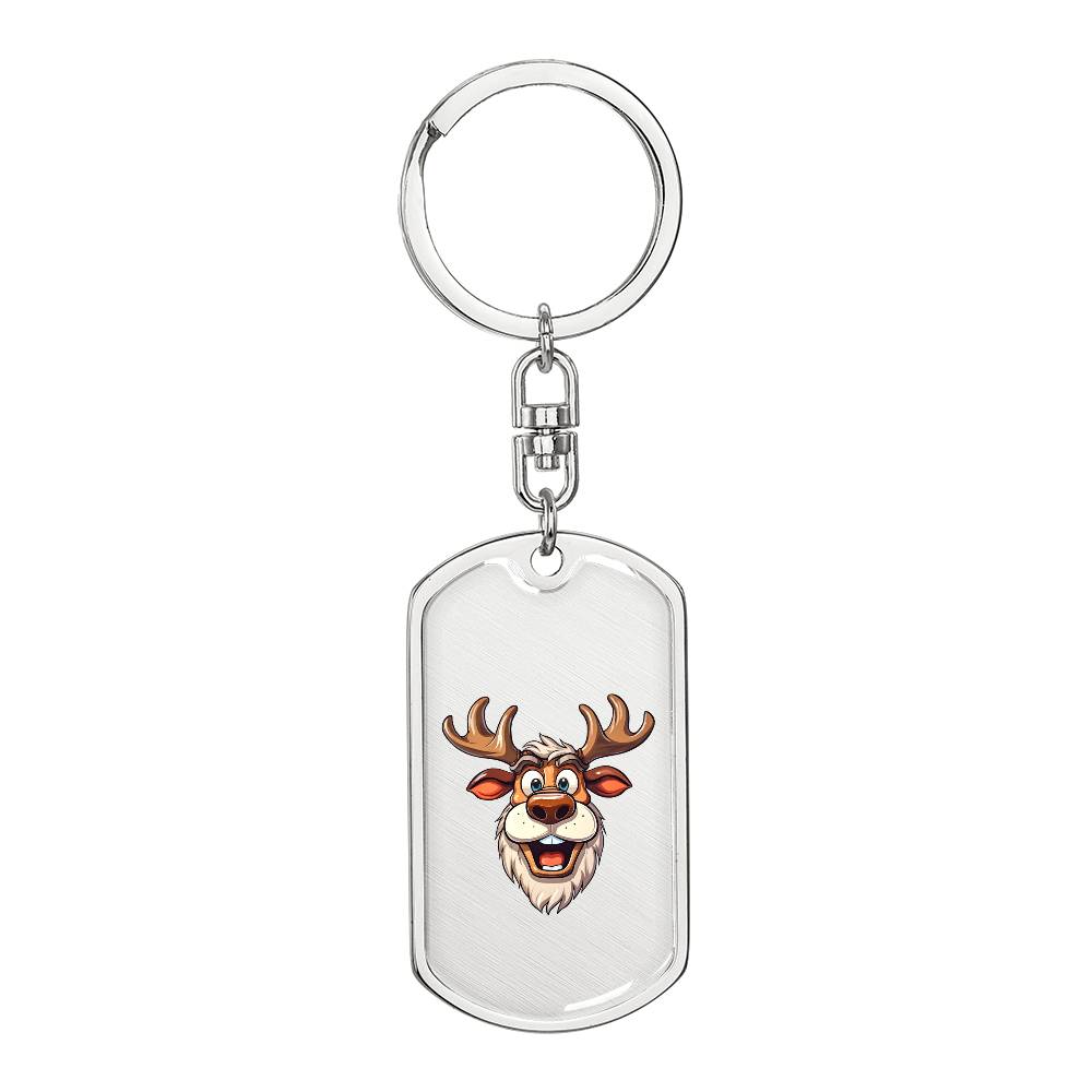 Funny Reindeer Face 08 - Luxury Dog Tag Keychain