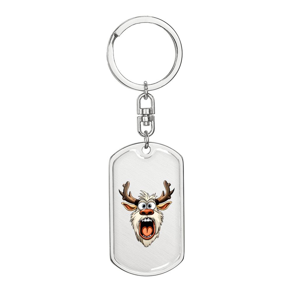 Funny Reindeer Face 17 - Luxury Dog Tag Keychain