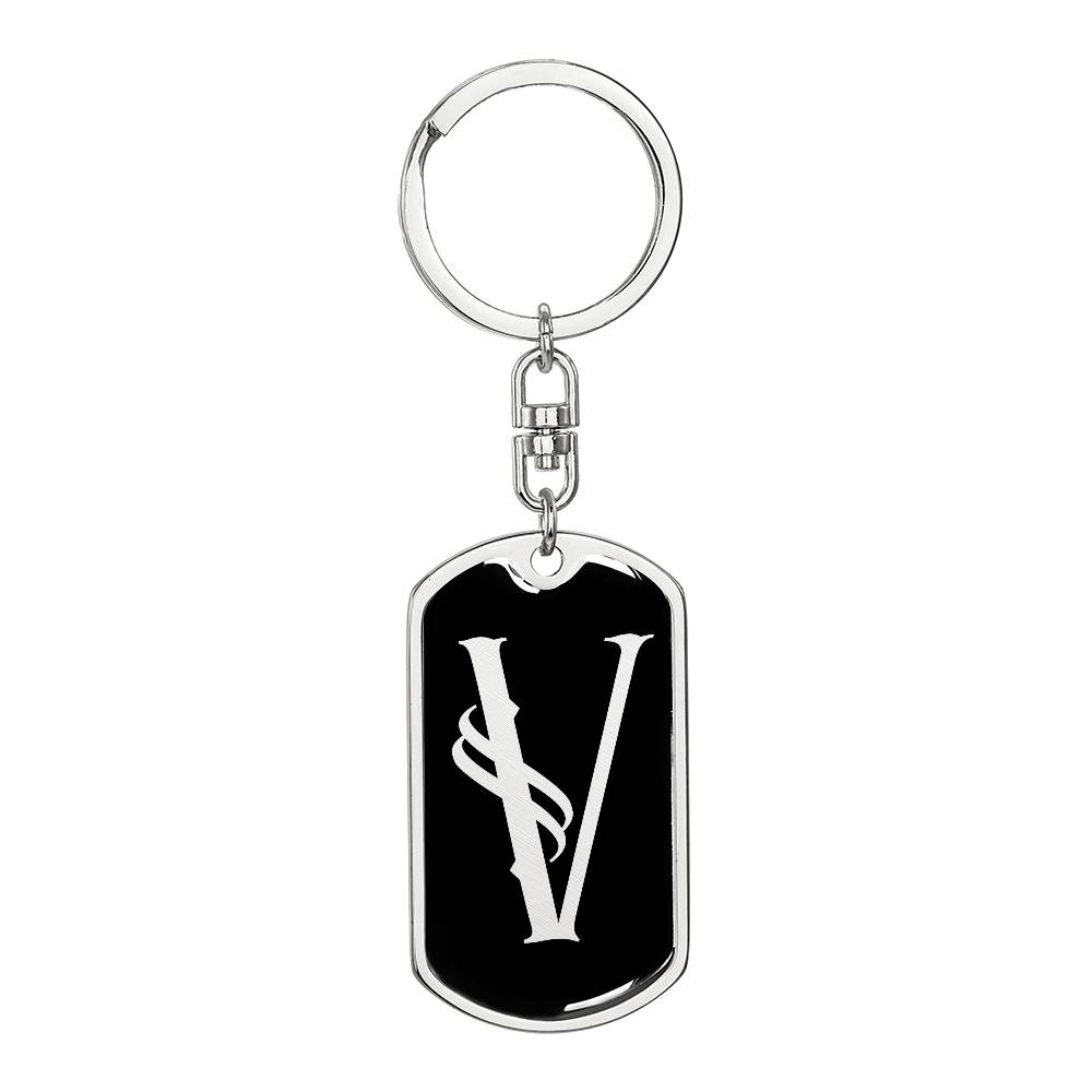 Initial V v001-12 - Luxury Dog Tag Keychain