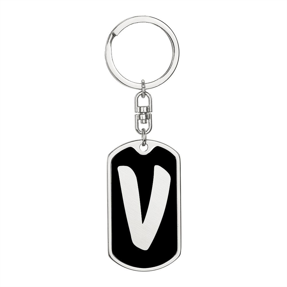 Initial V v2b - Luxury Dog Tag Keychain