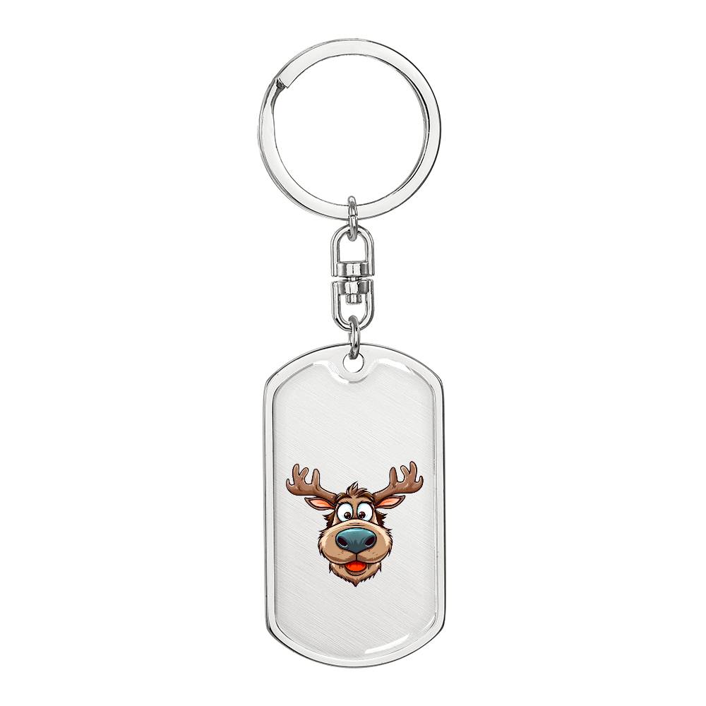 Funny Reindeer Face 02 - Luxury Dog Tag Keychain