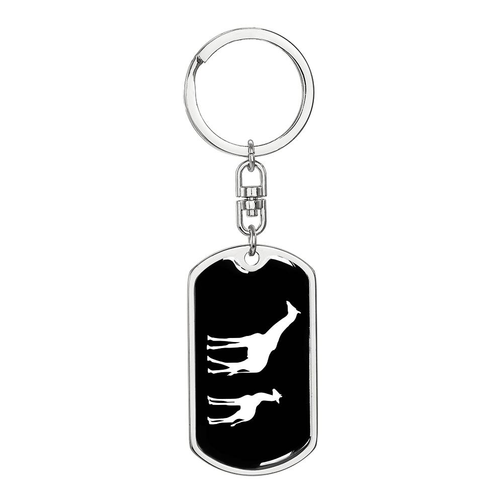 Mama Giraffe With 1 Calf v3 - Luxury Dog Tag Keychain