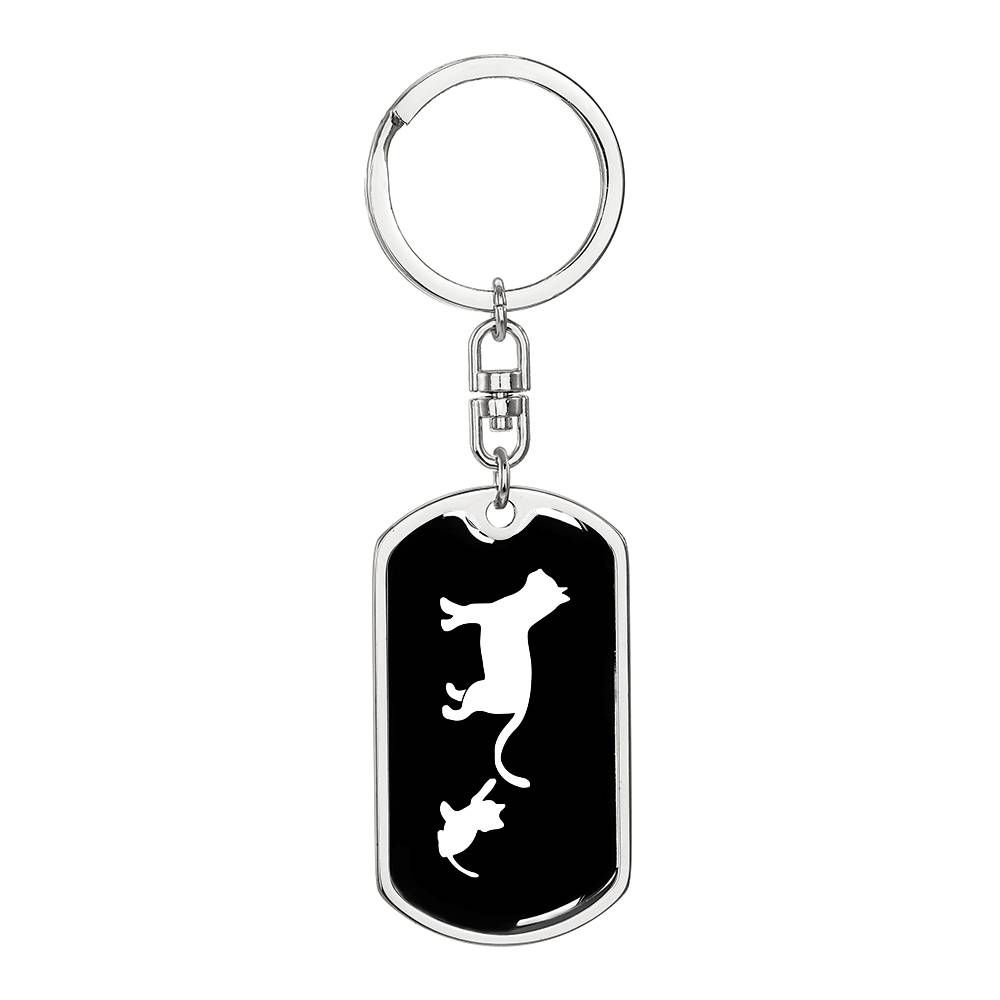Mama Cat With 1 Kitten v3 - Luxury Dog Tag Keychain