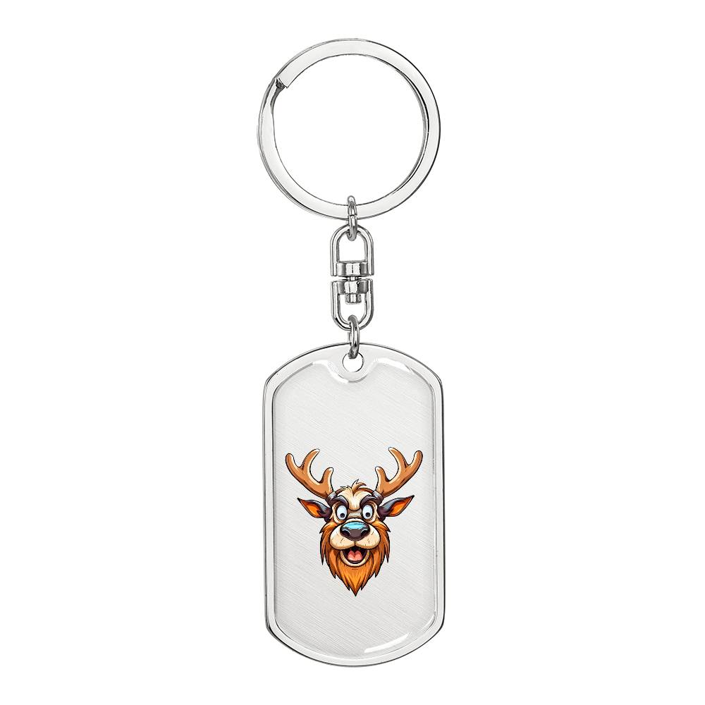 Funny Reindeer Face 16 - Luxury Dog Tag Keychain