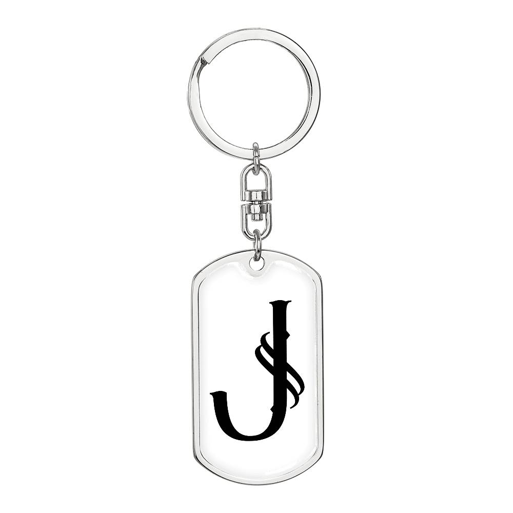 Initial J v001-14 - Luxury Dog Tag Keychain