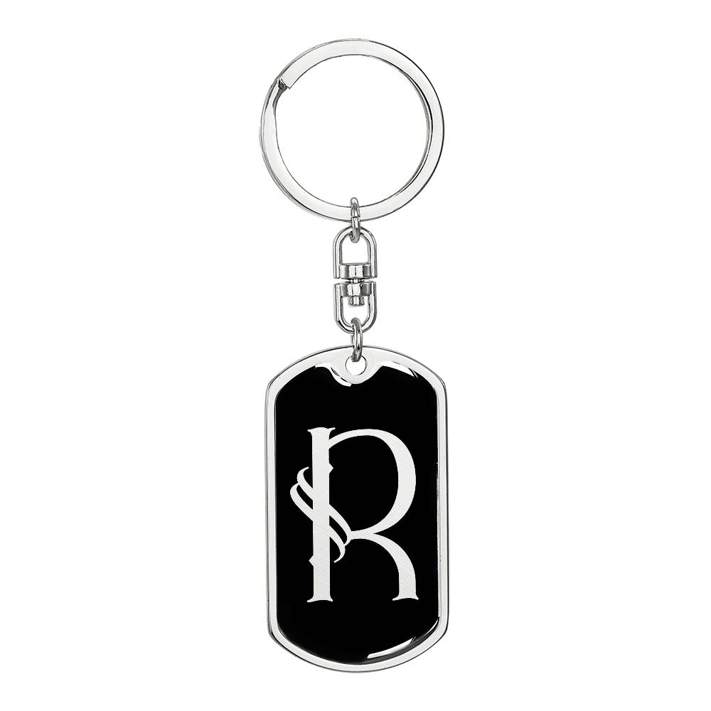 Initial R v001-12 - Luxury Dog Tag Keychain