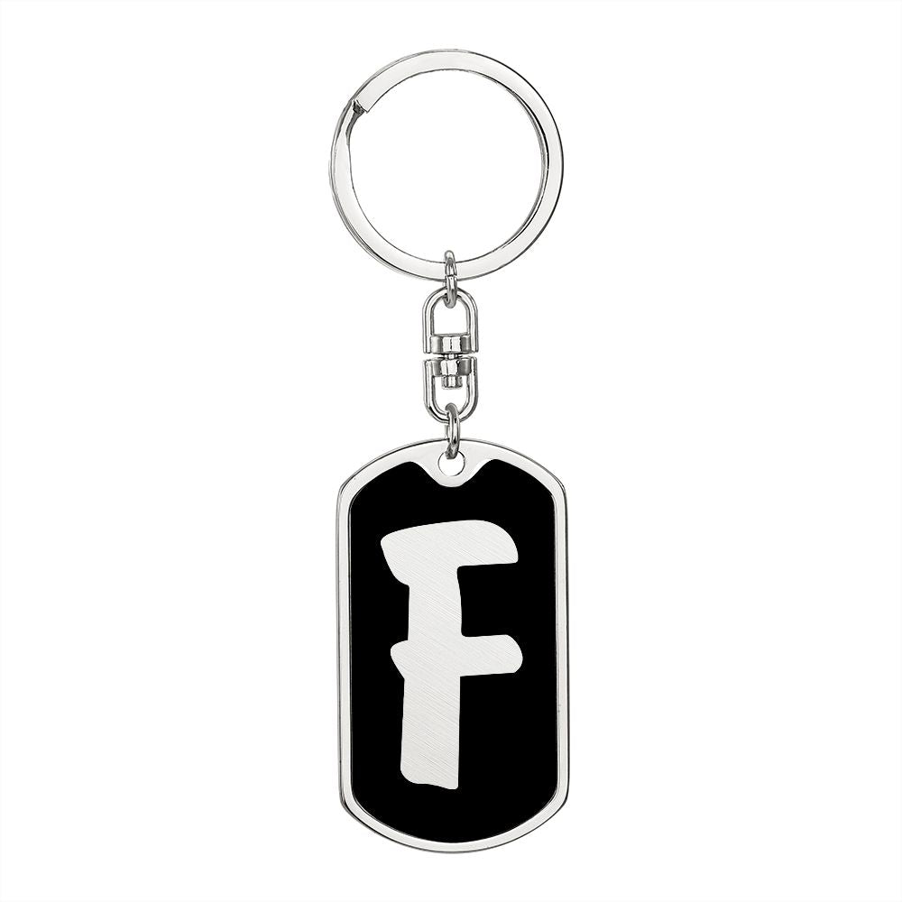 Initial F v2b - Luxury Dog Tag Keychain