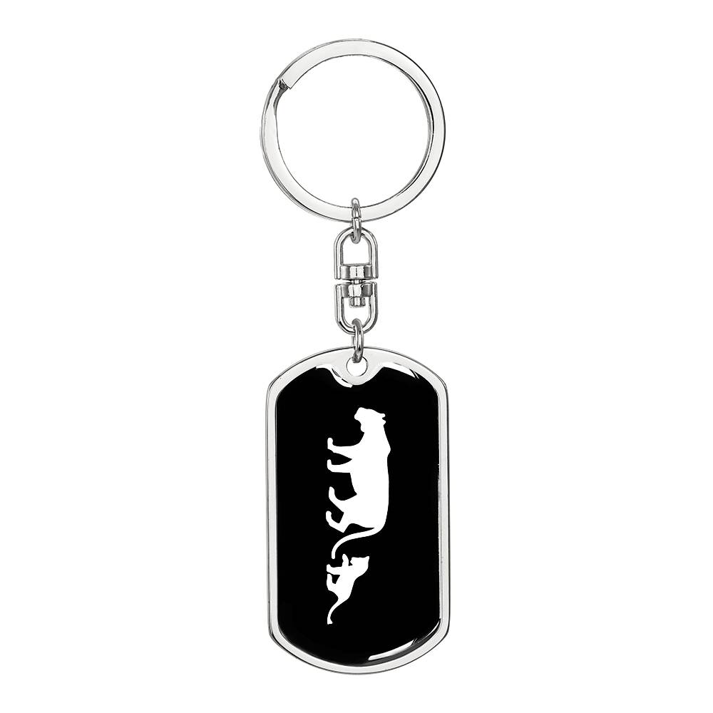 Mama Lioness With 1 Cub v3 - Luxury Dog Tag Keychain
