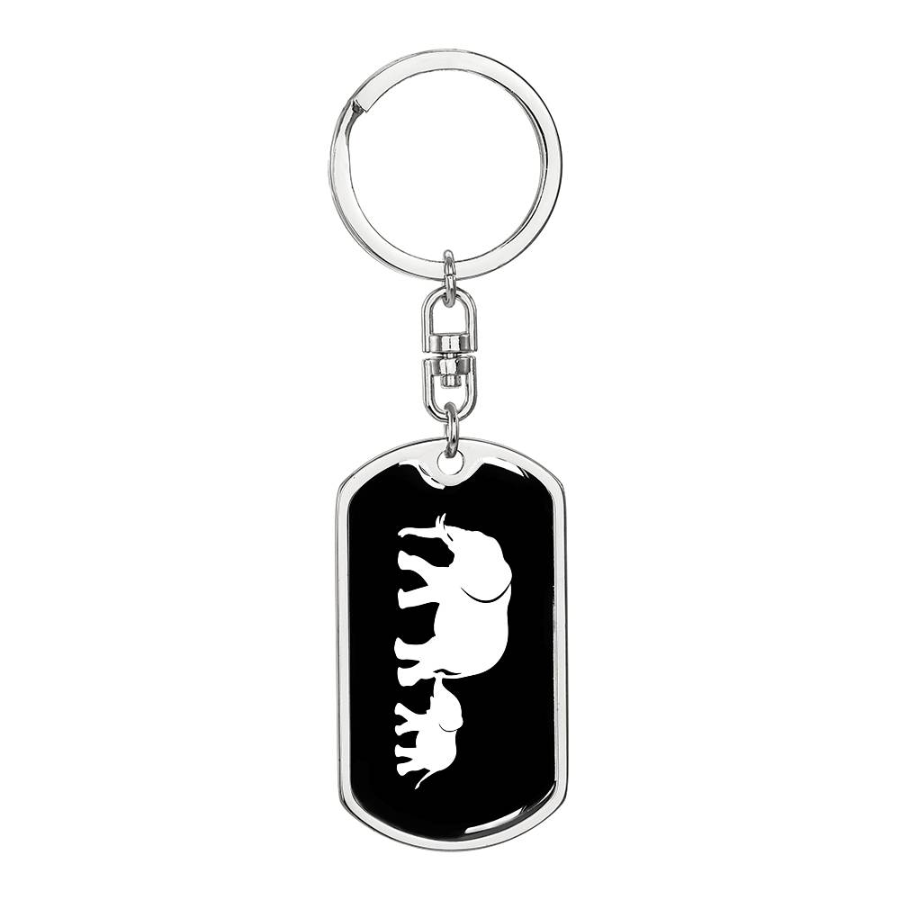 Mama Elephant With 1 Calf v3 - Luxury Dog Tag Keychain