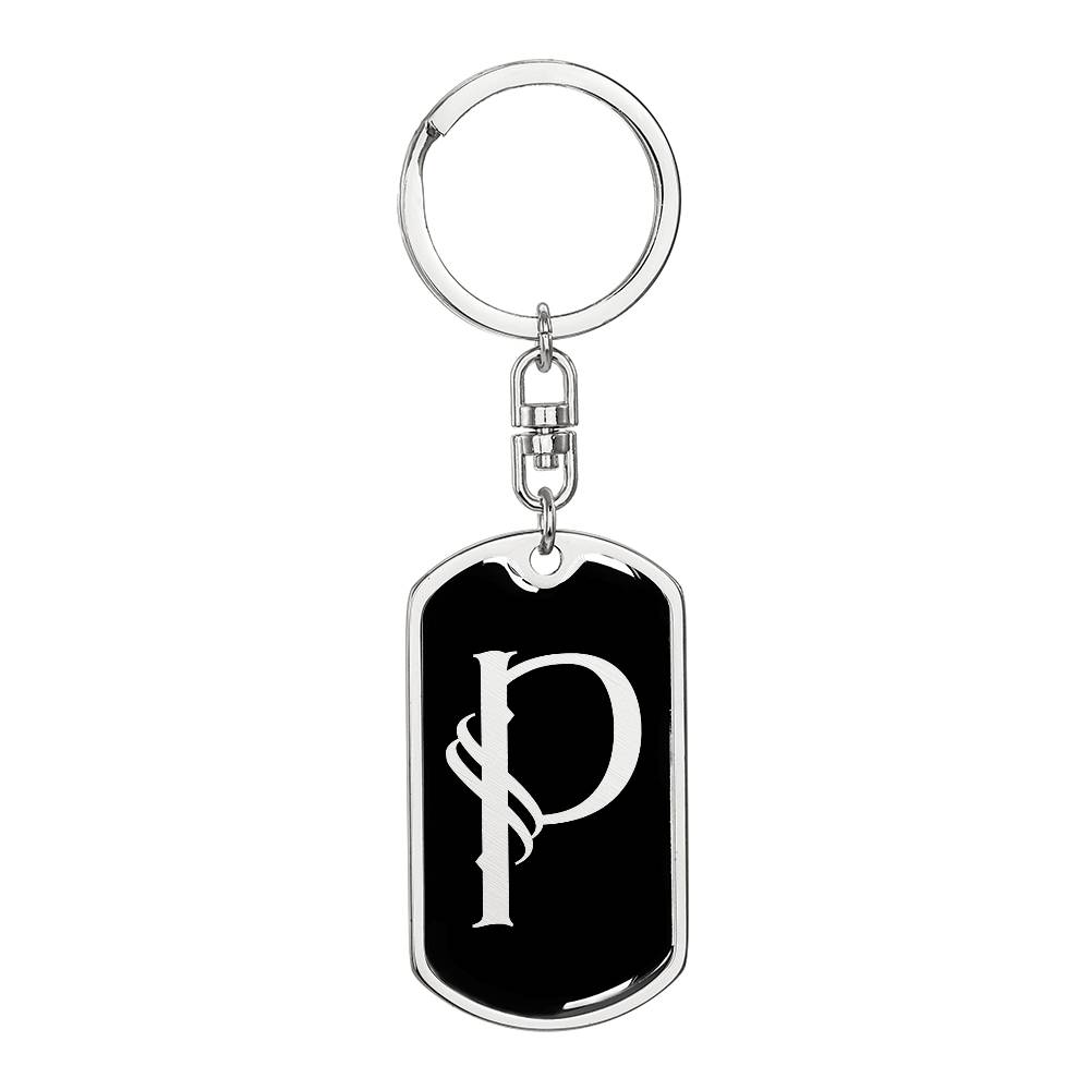 Initial P v001-12 - Luxury Dog Tag Keychain