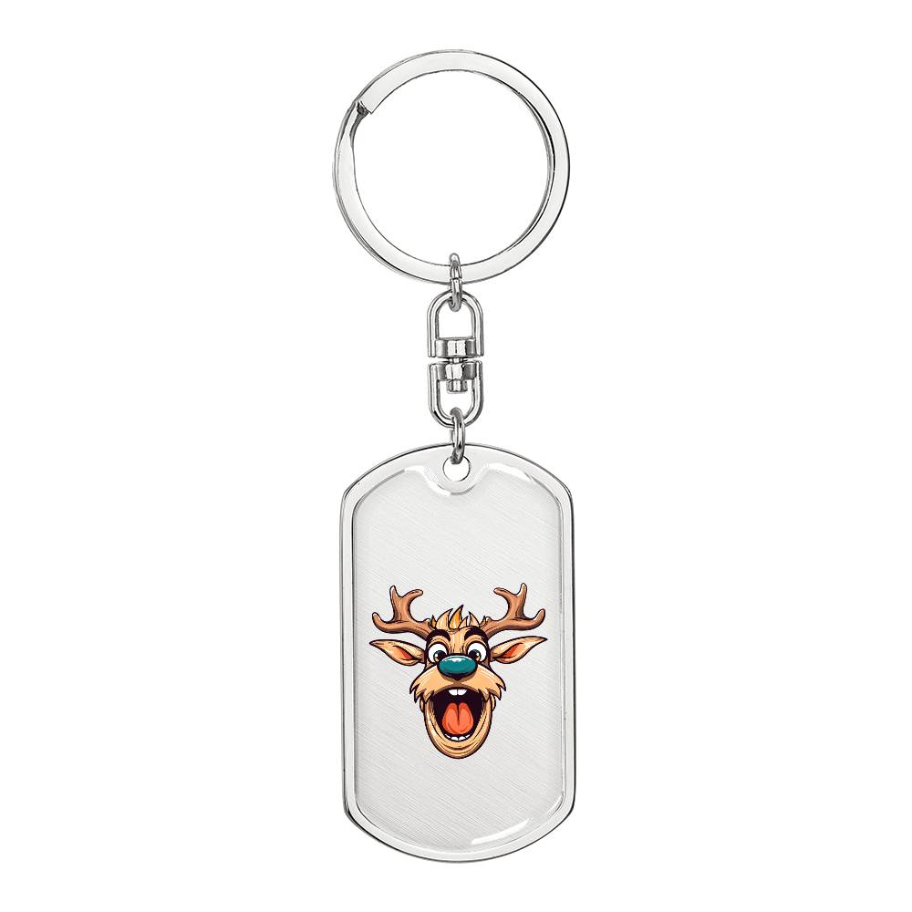 Funny Reindeer Face 18 - Luxury Dog Tag Keychain