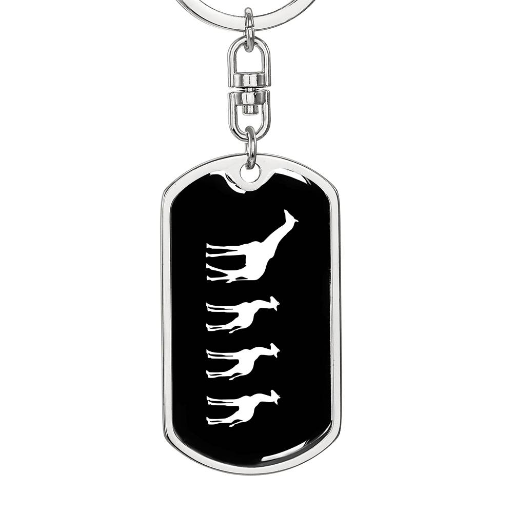 Mama Giraffe With 3 Calves v3 - Luxury Dog Tag Keychain