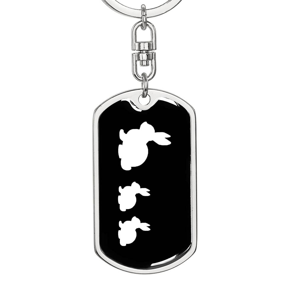 Mama Rabbit With 2 Kittens v3 - Luxury Dog Tag Keychain